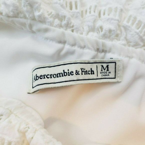 Abercrombie & Fitch White Cotton Dress Eyelet Embroidery One Shoulder M EUC - Picture 4 of 4